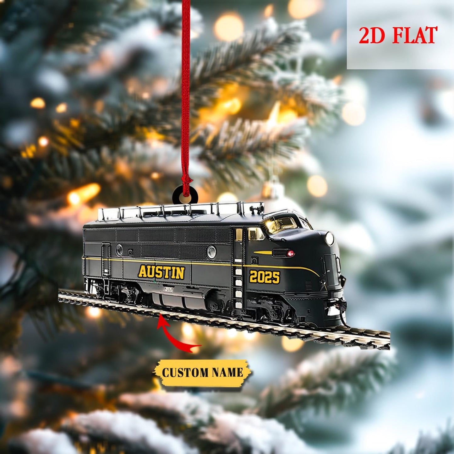 Personalized Train 2D Flat Ornament, Railway Train Holiday Ornament, Railroader Gift, Gift For Train Lovers, Railroader Christmas Ornament