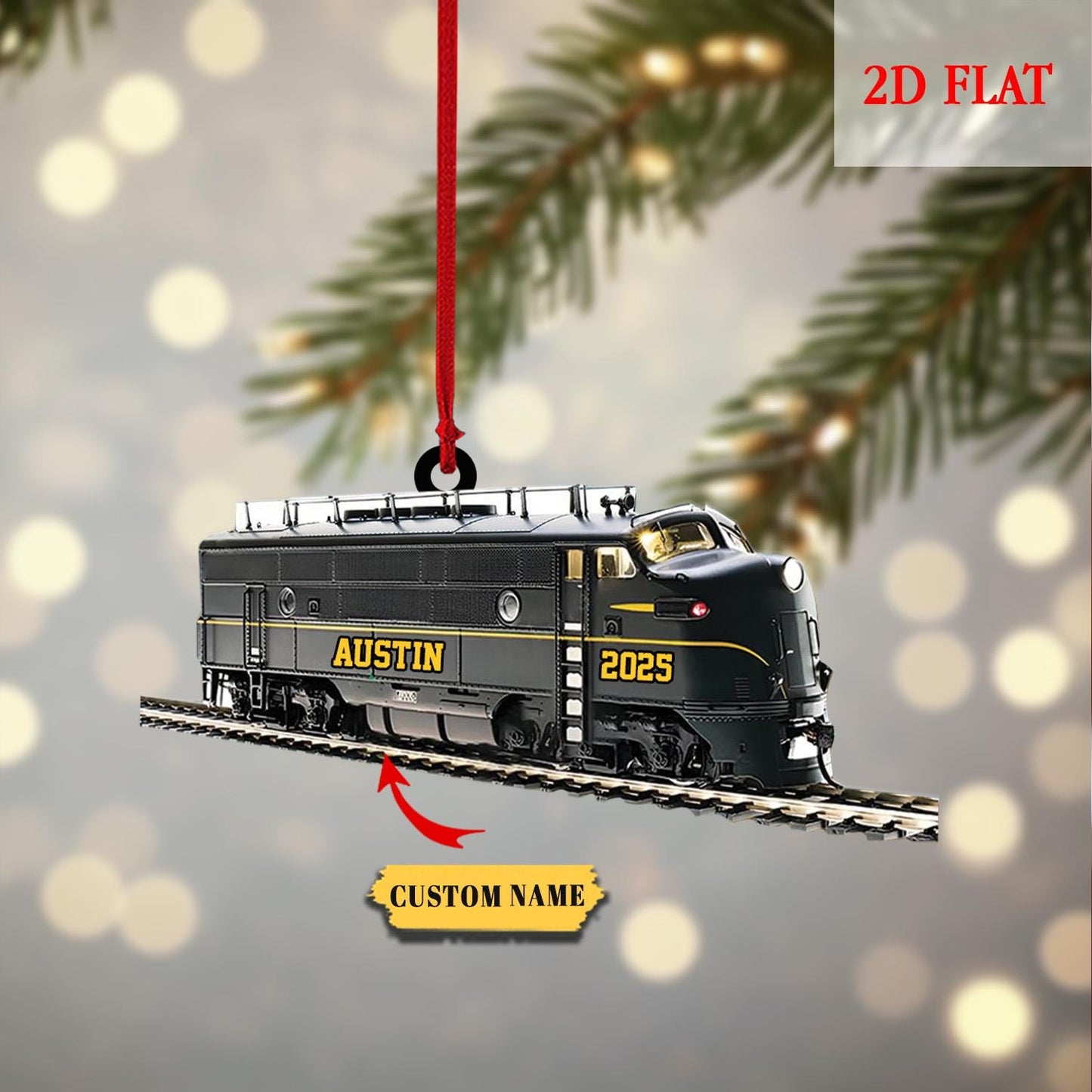 Personalized Train 2D Flat Ornament, Railway Train Holiday Ornament, Railroader Gift, Gift For Train Lovers, Railroader Christmas Ornament