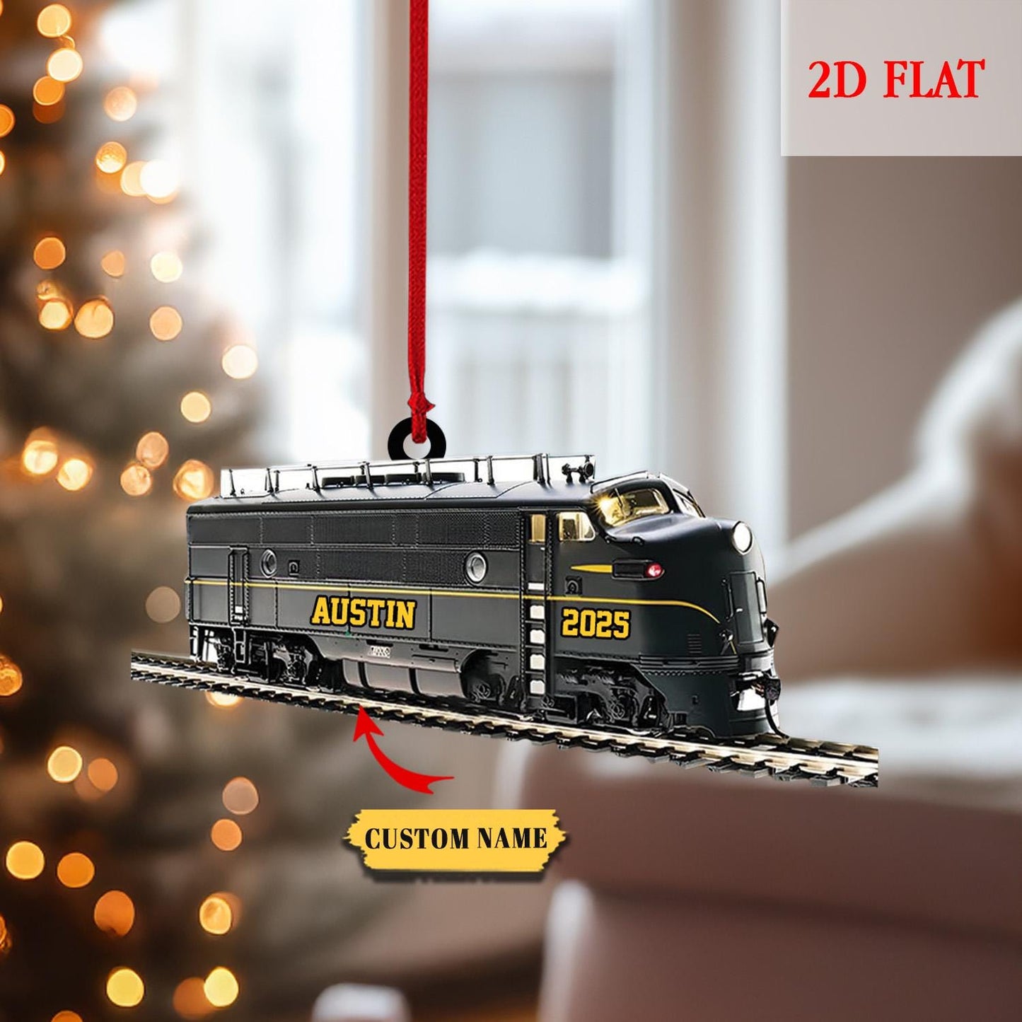 Personalized Train 2D Flat Ornament, Railway Train Holiday Ornament, Railroader Gift, Gift For Train Lovers, Railroader Christmas Ornament