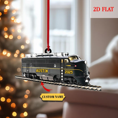 Personalized Train 2D Flat Ornament, Railway Train Holiday Ornament, Railroader Gift, Gift For Train Lovers, Railroader Christmas Ornament