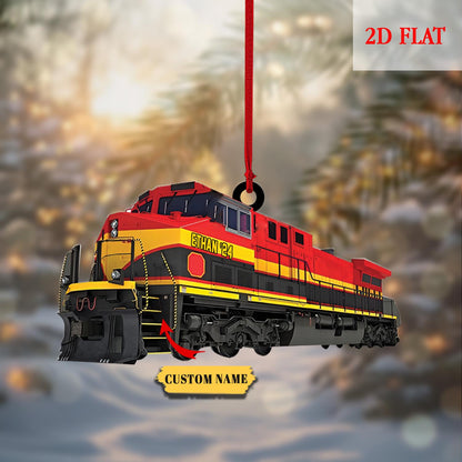 Personalized Train 2D Flat Acrylic Ornament, Railway Train Holiday Ornament, Railroader Gift, Train Lovers, Railroader Christmas Ornament