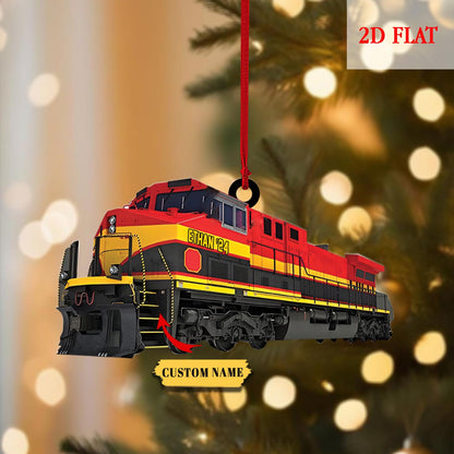 Personalized Train 2D Flat Acrylic Ornament, Railway Train Holiday Ornament, Railroader Gift, Train Lovers, Railroader Christmas Ornament