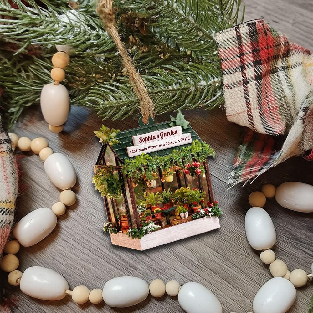Personalized Garden House 2D Flat Ornament, Gardening Christmas Ornament, Christmas Gift for Gardener Plant Lovers