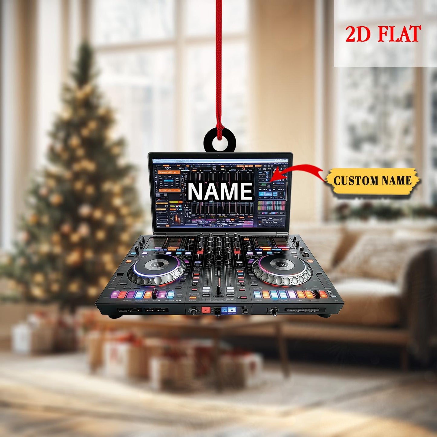 Personalized DJ Table 2D Flat Ornament, EDM Lover Ornament, Dj Turntable Ornament, Music Producer Gift, Gift For Dj, DJ Equipment Ornament