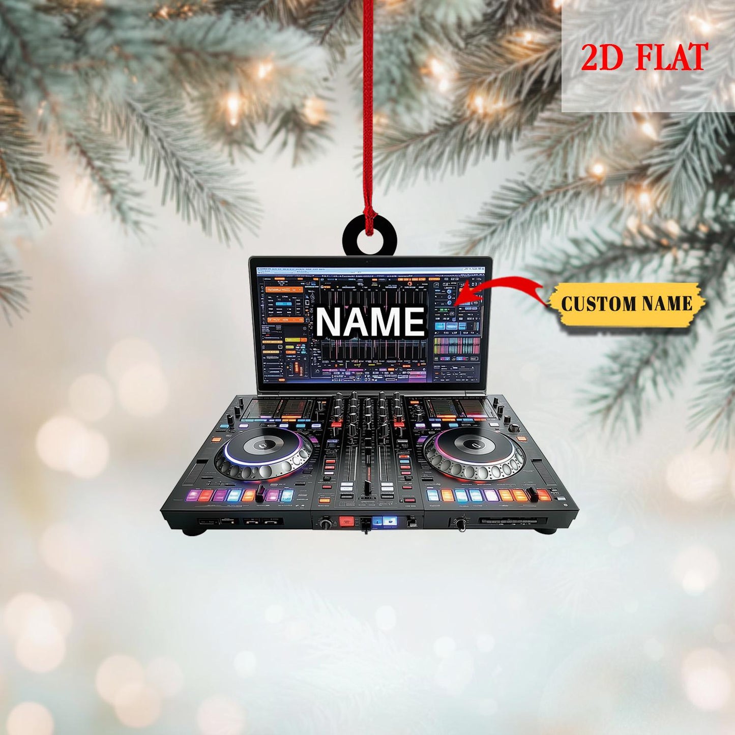 Personalized DJ Table 2D Flat Ornament, EDM Lover Ornament, Dj Turntable Ornament, Music Producer Gift, Gift For Dj, DJ Equipment Ornament