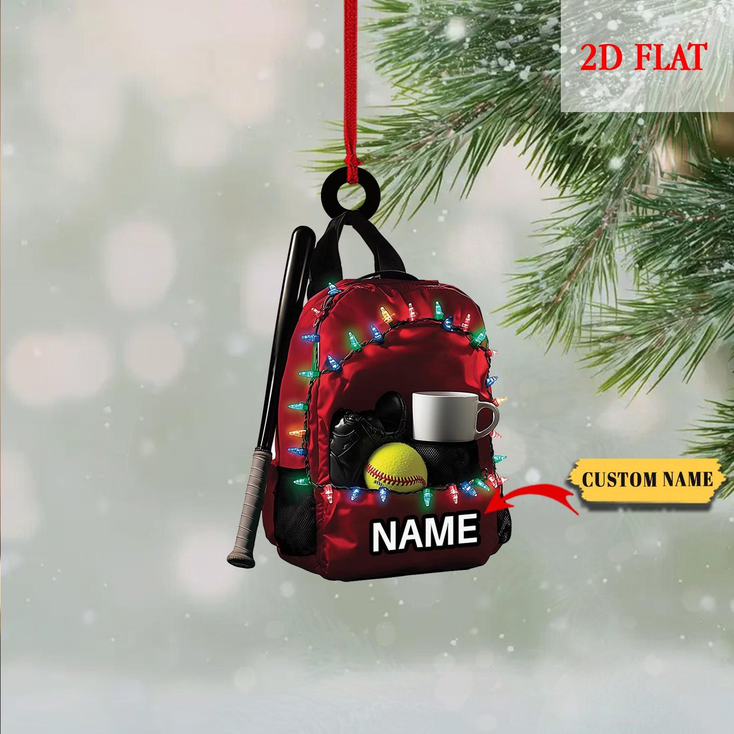 Personalized Baseball Bag 2D Flat Acrylic Ornament, Baseball Player Gear Ornament, Gift For Baseball Lovers, Baseball Christmas Ornament