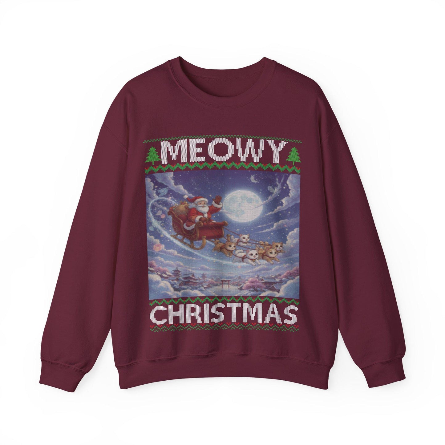 Cat Themed Ugly Christmas Sweatshirt 100% Cotton ; Japanese Anime Santa Kitty Meowy Christmas Kitten Shirt