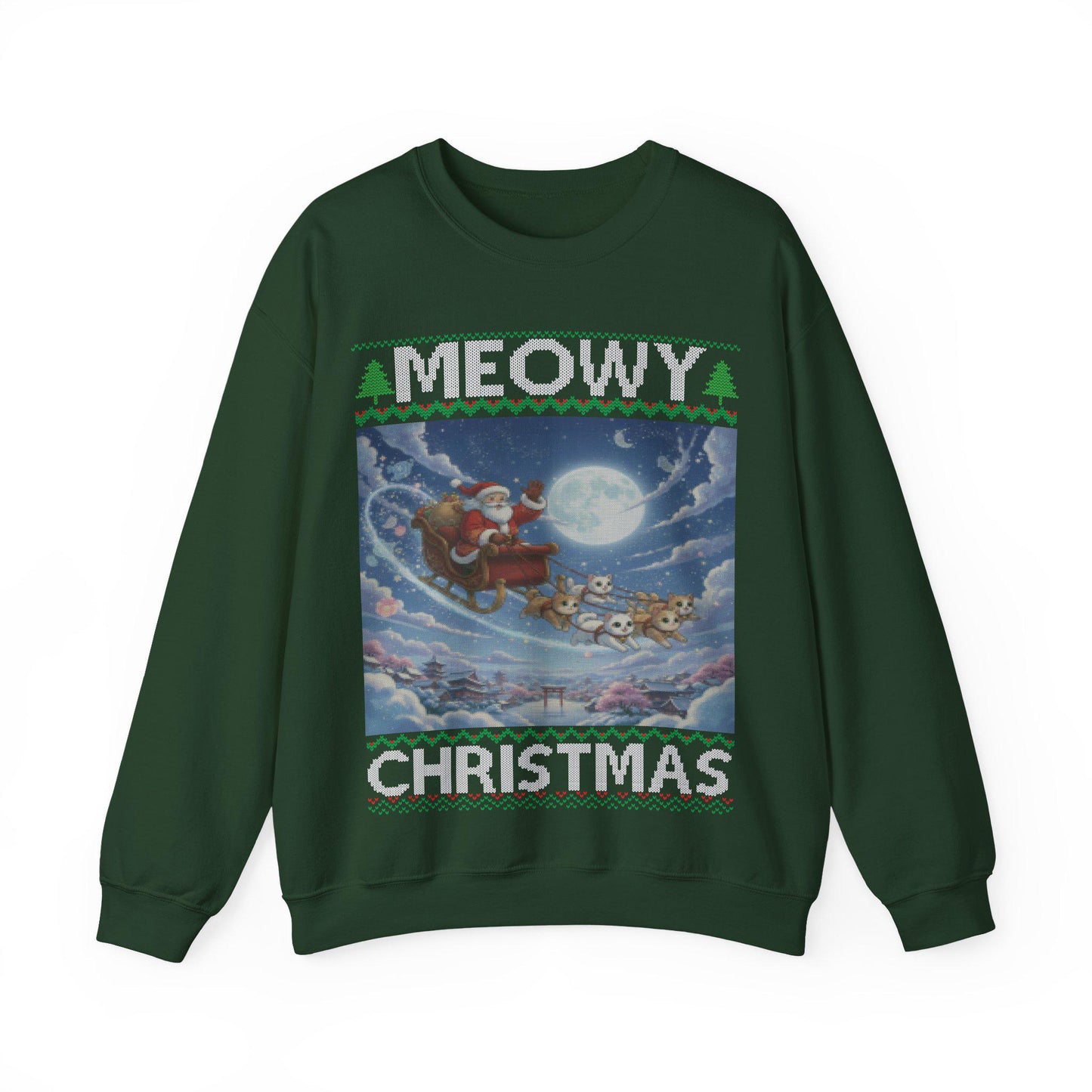 Cat Themed Ugly Christmas Sweatshirt 100% Cotton ; Japanese Anime Santa Kitty Meowy Christmas Kitten Shirt