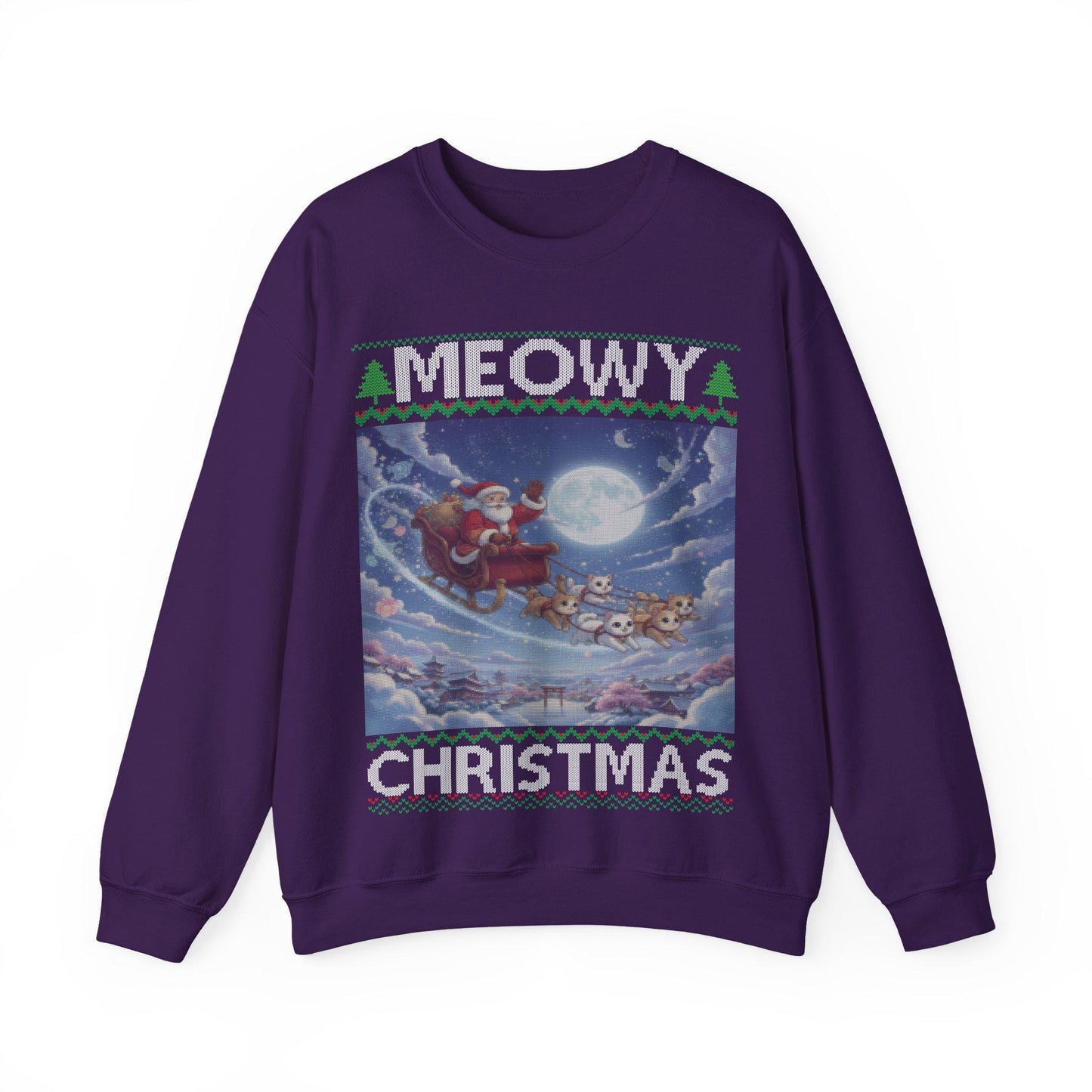 Cat Themed Ugly Christmas Sweatshirt 100% Cotton ; Japanese Anime Santa Kitty Meowy Christmas Kitten Shirt