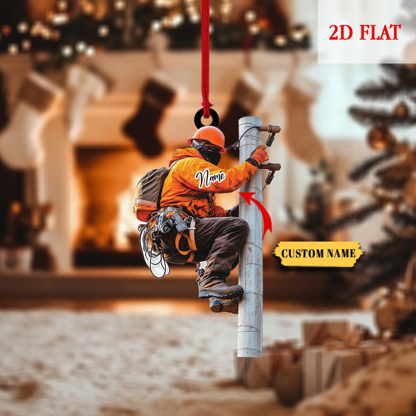Personalized Lineman 2D Flat Acrylic Ornament, Electrician Christmas Decor, Utility Worker Holiday Ornament, Tradesman Xmas Keepsake Gift
