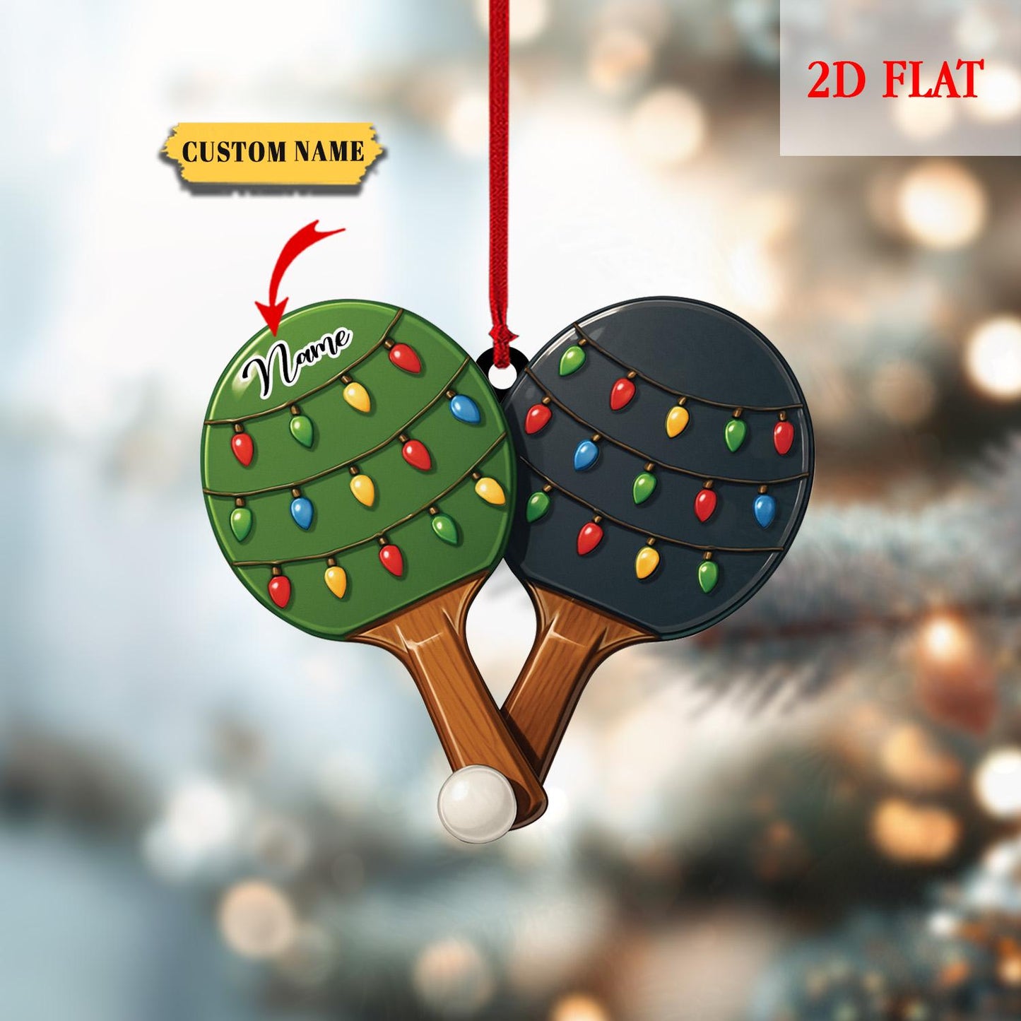 Personalized Table Tennis 2D Flat Acrylic Ornament, Ping Pong Car Ornament, Ping Pong Christmas Ornament, Ping Pong Xmas Ornament Lover Gift