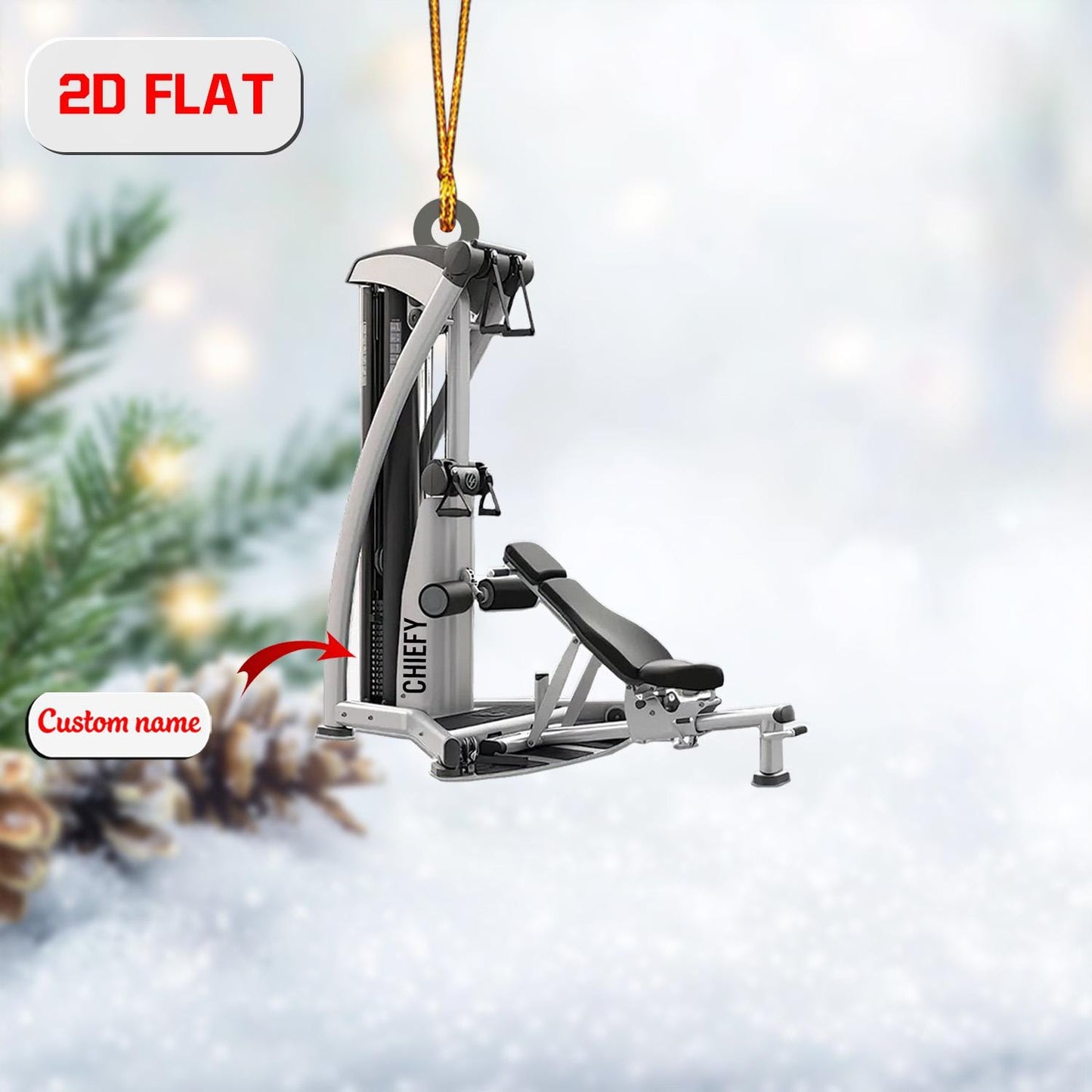 Personalized Gym Machine Ornament Custom Name, Acrylic Christmas Decoration, Workout Equipment Ornament Gift for Fitness Lover Trainer