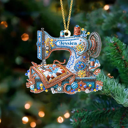 Sewing Machine Ornament, Personalized Sewing Machine Keepsake, Gift For Sewing Lovers, Loved Sewing Box Ornament, 2D Flat Acrylic Ornament