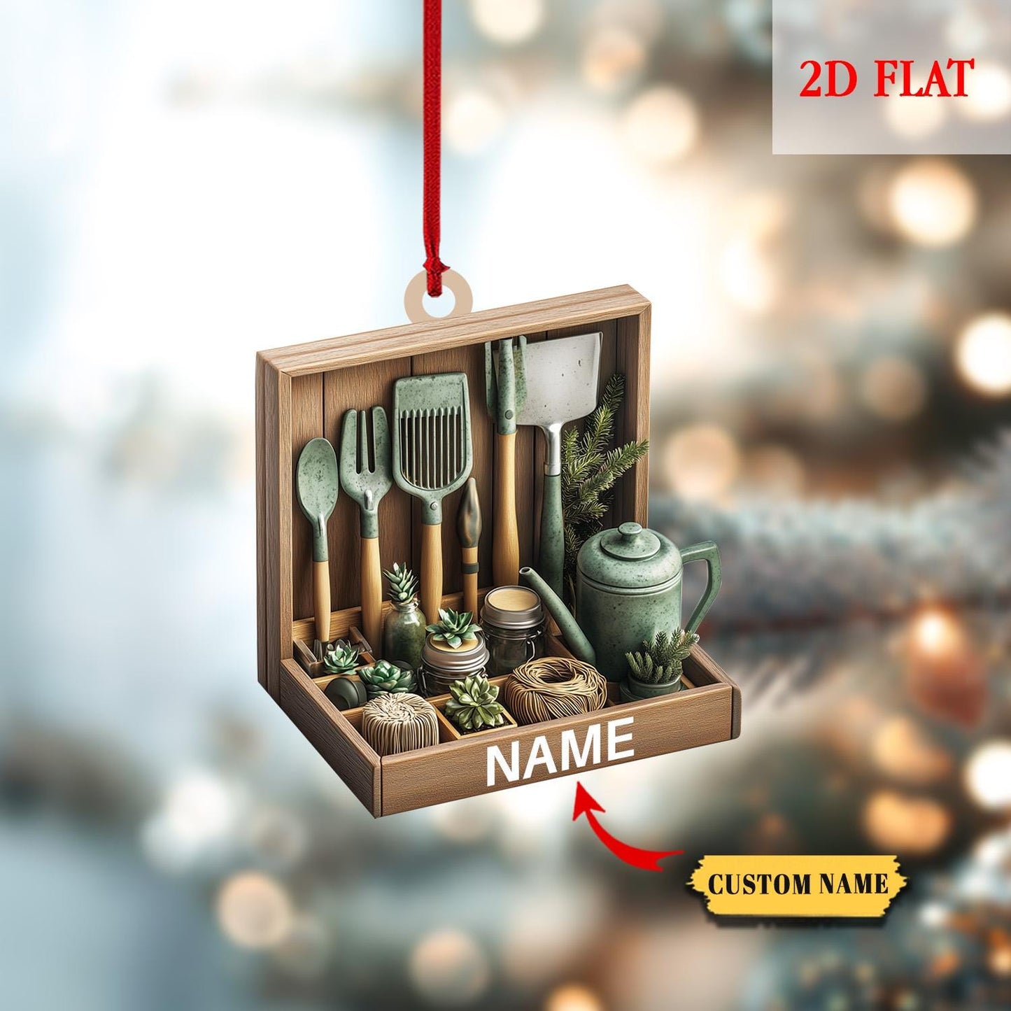 Personalized Chef Tools Christmas 2D Flat Ornament, Gift For wife, Chef Knife Set Kitchen Decor Christmas Gift, Kitchen Tools ornament