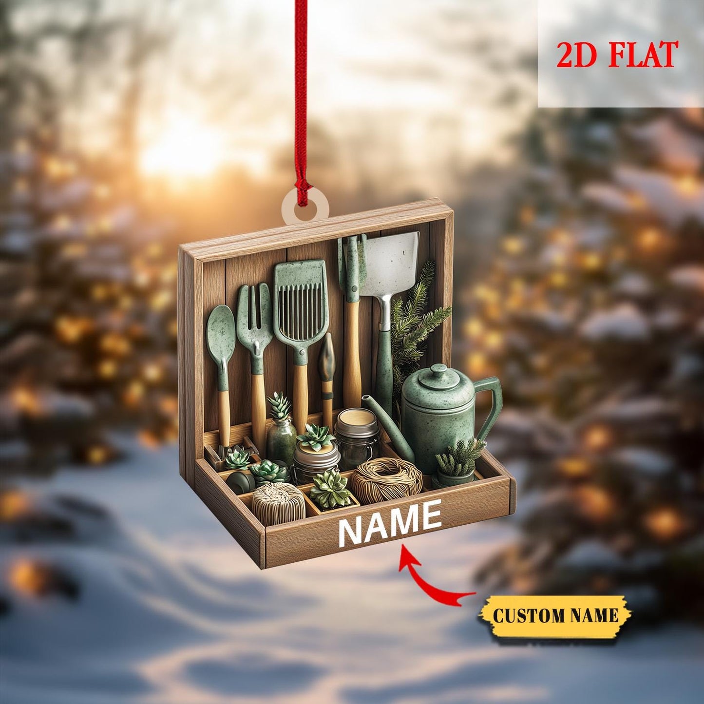 Personalized Chef Tools Christmas 2D Flat Ornament, Gift For wife, Chef Knife Set Kitchen Decor Christmas Gift, Kitchen Tools ornament