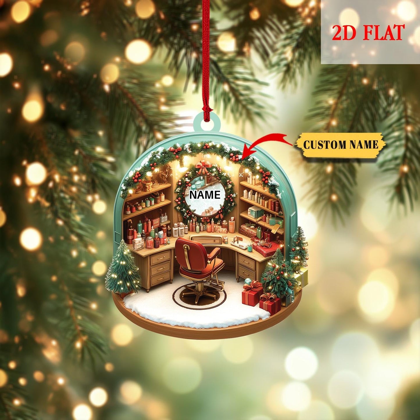 Personalized Hair Salon Christmas Ornaments, Hair Salon 2D Flat Acrylic Ornament, Christmas Gifts for Hairdresser, Hairstylist lover