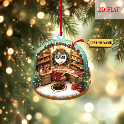 Personalized Hair Salon Christmas Ornaments, Hair Salon 2D Flat Acrylic Ornament, Christmas Gifts for Hairdresser, Hairstylist lover