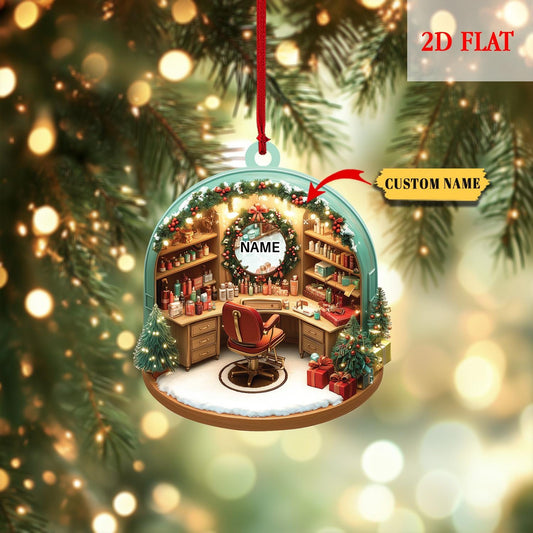 Personalized Hair Salon Christmas Ornaments, Hair Salon 2D Flat Acrylic Ornament, Christmas Gifts for Hairdresser, Hairstylist lover