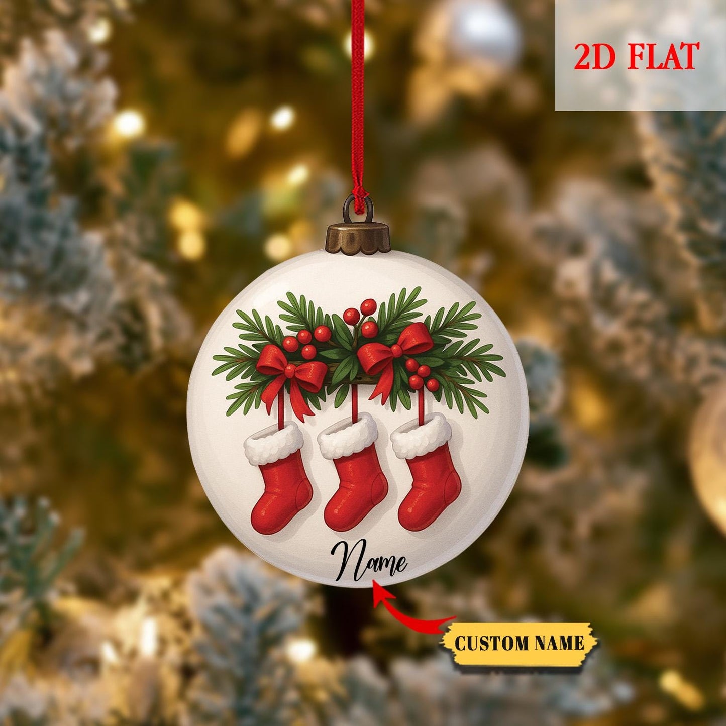 Personalized Christmas Stocking Ornament, Xmas Stockings Bauble Ornament, Christmas Stocking Gift, Stockings on Fireplace, Christmas Gift