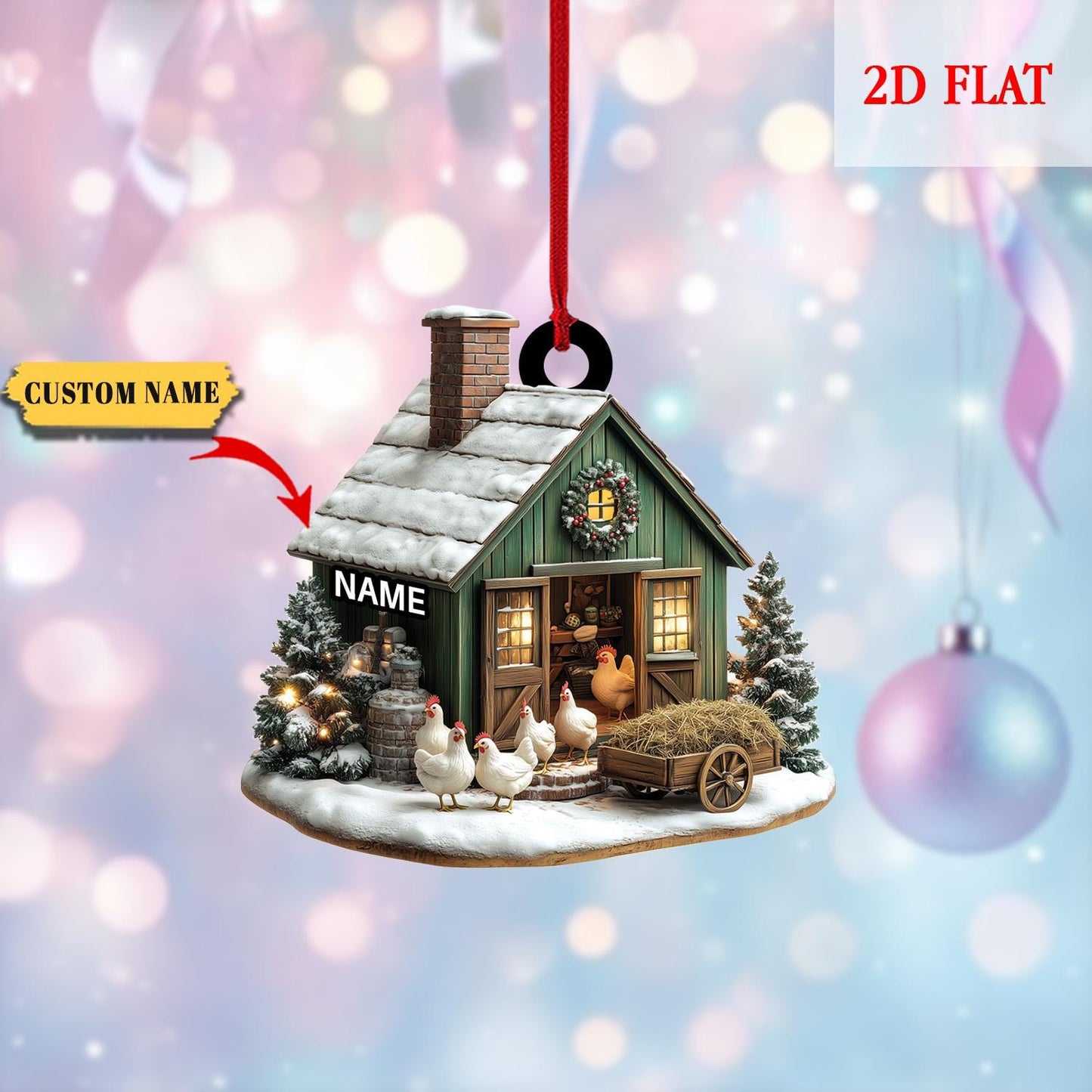 Personalized Christmas Chicken Farm Ornament, Chicken Farm Ornament, Chicken House Christmas Ornament Gifts for Farmers, Farm Lover Gift