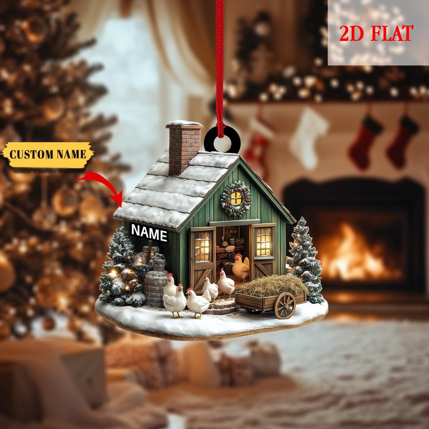 Personalized Christmas Chicken Farm Ornament, Chicken Farm Ornament, Chicken House Christmas Ornament Gifts for Farmers, Farm Lover Gift