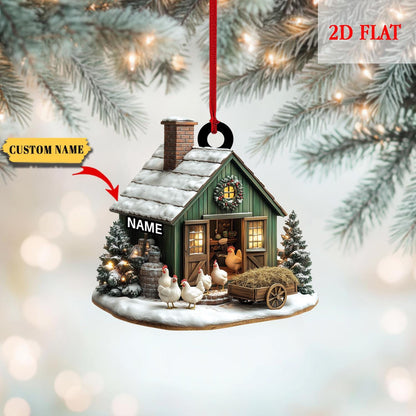 Personalized Christmas Chicken Farm Ornament, Chicken Farm Ornament, Chicken House Christmas Ornament Gifts for Farmers, Farm Lover Gift