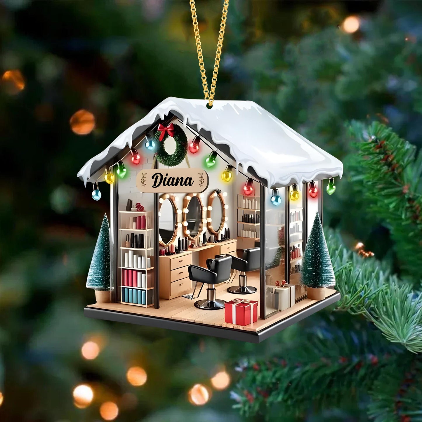 Personalized Hair Salon Christmas Ornament, Hair Salon 2D Flat Xmas Tree Decor, Acrylic Christmas gift, Gift For Hairdresser, Gift For Her