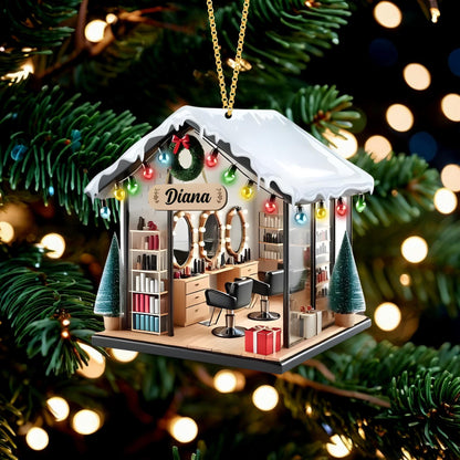 Personalized Hair Salon Christmas Ornament, Hair Salon 2D Flat Xmas Tree Decor, Acrylic Christmas gift, Gift For Hairdresser, Gift For Her