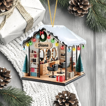 Personalized Hair Salon Christmas Ornament, Hair Salon 2D Flat Xmas Tree Decor, Acrylic Christmas gift, Gift For Hairdresser, Gift For Her