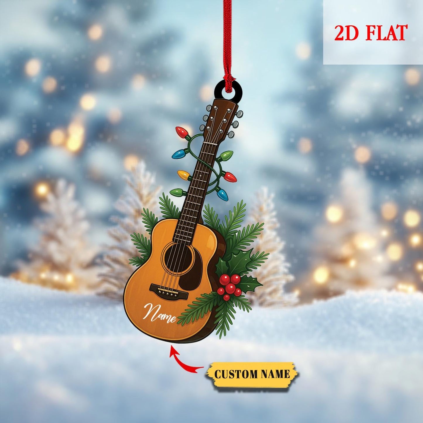 Personalized Guitar 2D Flat Ornament, Christmas Gift for Music Lovers, Guitar Players, Rock and Roll Gift, Christmas Gift For Him, Her