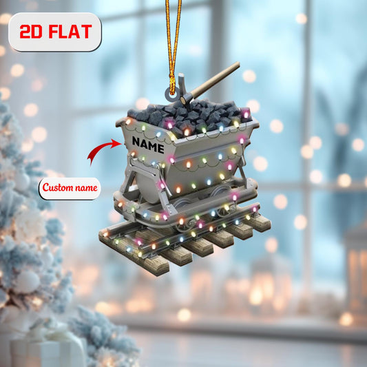 Personalized Mining Cart Ornament Custom Name, Acrylic Christmas Decoration, Coal Miner Gift, Mining Ornament for Worker, Dad or Collector