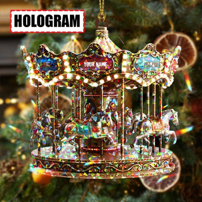 Personalized Carousel Christmas Ornament Tree Hanging Decor Flat 2D Acrylic Custom Merry-Go-Round Gift for Kids, Families, Amusement Park