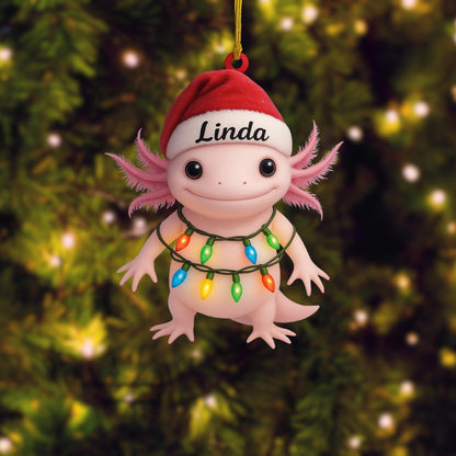 Personalized Axolotl Salamander With Santa Hat Christmas Ornament: Custom Axolotl Lover Gift