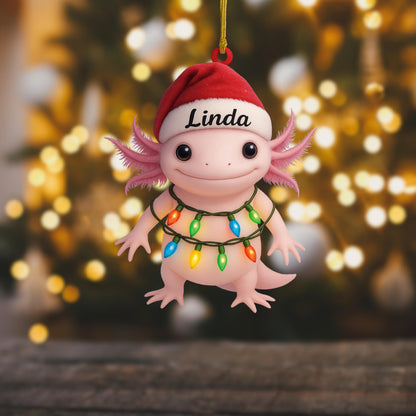 Personalized Axolotl Salamander With Santa Hat Christmas Ornament: Custom Axolotl Lover Gift
