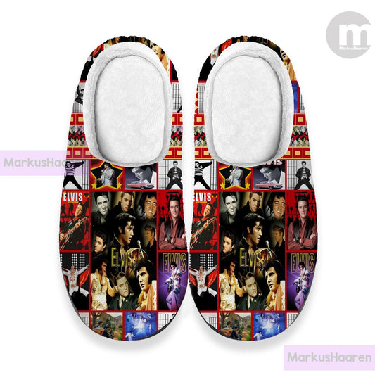 Personalized Name Elvis Presley 3D All Over Print Slipper, Custom Rubber Slipper, Winter Indoor Slipper, Cotton Slipper, Christmas Slippers