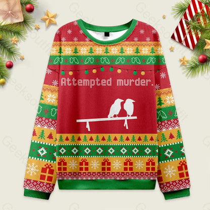 Bird Attempted Murder Red Ugly Sweatshirt, Bird Ornithology Ugly Christmas Sweater, Holiday Crewneck Sweater, Ugly Christmas Sweatshirt 2026