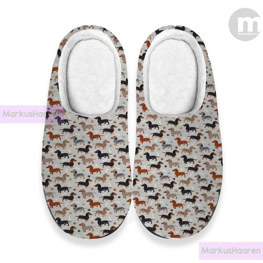 Personalized Name Dachshund Dog 3D All Over Print Slipper, Winter Indoor Slipper, Custom Rubber Slipper, Cotton Slipper, Christmas Slippers