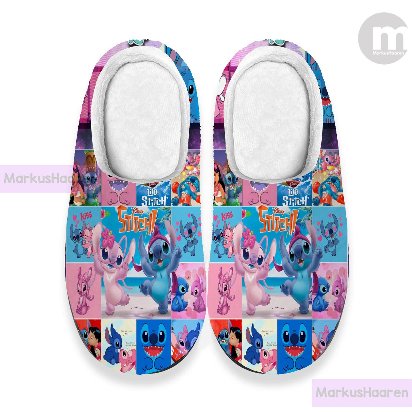Personalized Stitch and Angel Cartoon 3D All Over Print Slipper, Winter Slipper, Cotton Slipper, Custom Rubber Slipper, Christmas Slippers