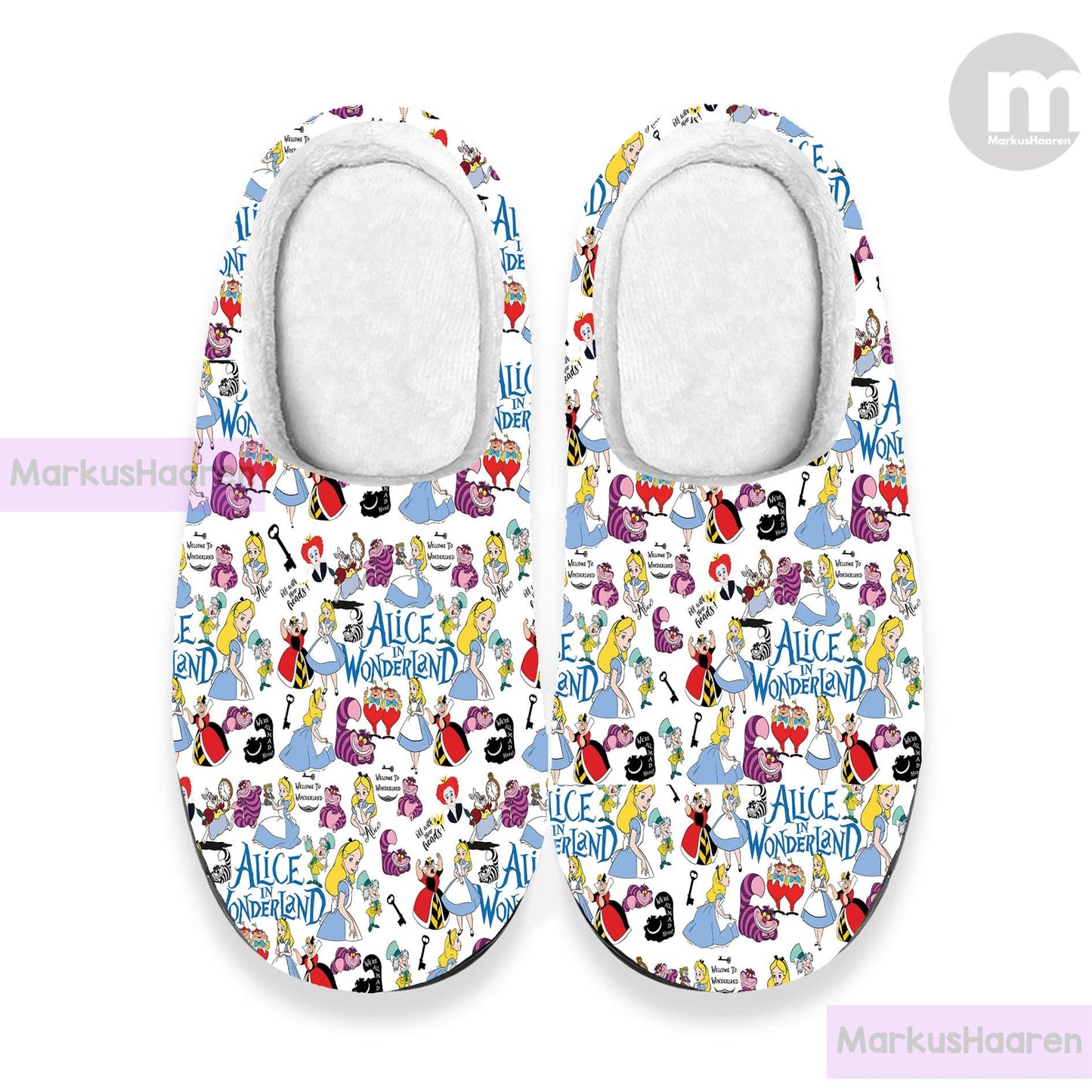 Personalized Name Alice In Wonderland 3D All Over Print Slipper, Custom Rubber Slipper, Winter Slipper, Cotton Slipper, Christmas Slippers