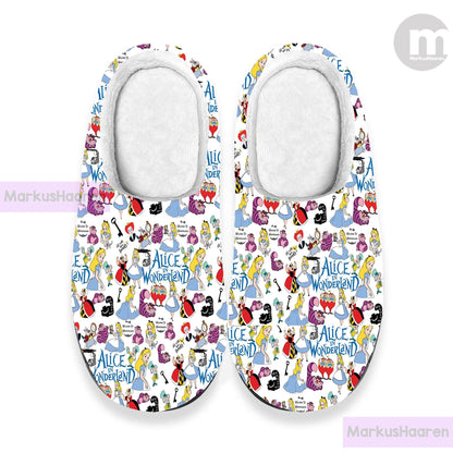 Personalized Name Alice In Wonderland 3D All Over Print Slipper, Custom Rubber Slipper, Winter Slipper, Cotton Slipper, Christmas Slippers