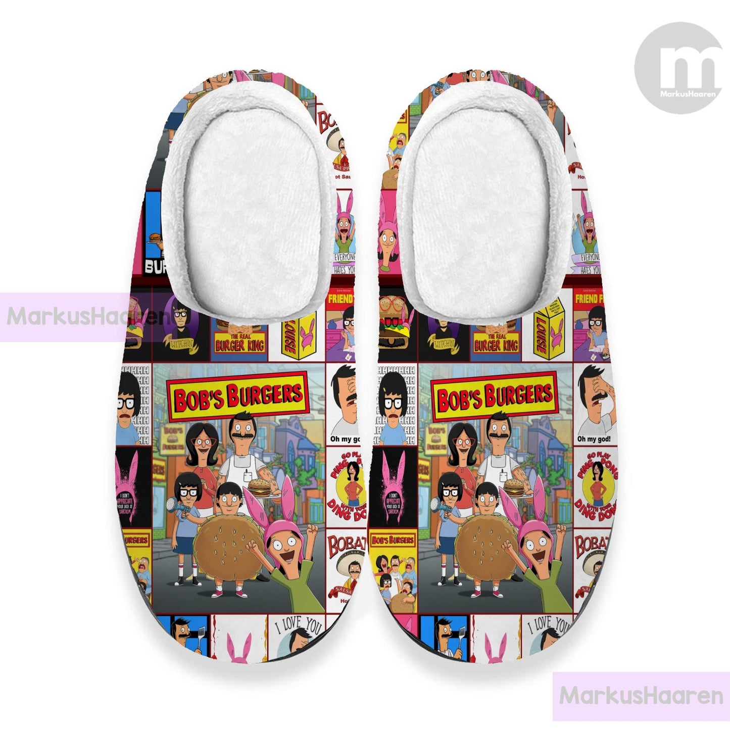 Personalized Name Bob's Burgers 3D All Over Printed Slipper, Custom Rubber Slipper, Winter Slipper, Cotton Slipper, Christmas Slippers