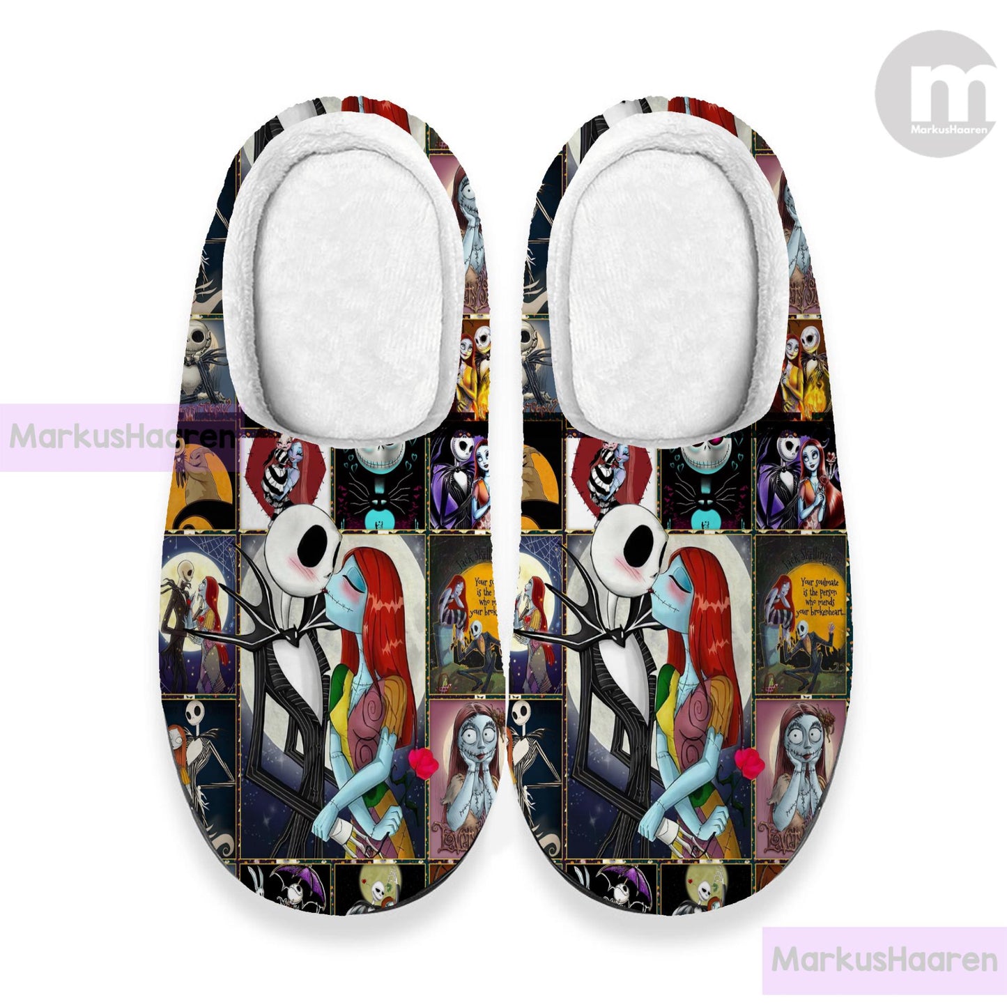 Personalized Nightmare Before Christmas 3D All Over Print Slipper, Custom Rubber Slipper, Winter Slipper, Cotton Slipper, Christmas Slippers