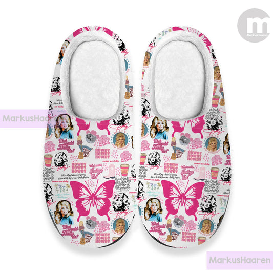 Personalized Name Dolly Parton Music 3D All Over Print Slipper, Custom Rubber Slipper, Winter Slipper, Cotton Slipper, Christmas Slippers