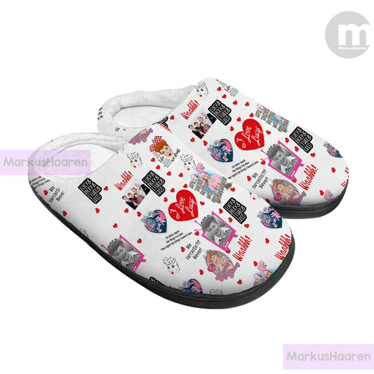 Personalized Name I Love Lucy Sitcom 3D All Over Print Slipper, Winter Slipper, Custom Rubber Slipper, Cotton Slipper, Christmas Slippers