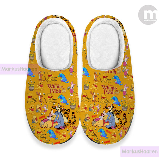 Personalized Winnie The Pooh Cartoon 3D All Over Print Slipper, Winter Slipper, Custom Rubber Slipper, Cotton Slipper, Christmas Slippers