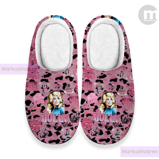 Personalized Name Dolly Parton Music 3D All Over Printed Slipper, Custom Rubber Slipper, Winter Slipper, Cotton Slipper, Christmas Slippers