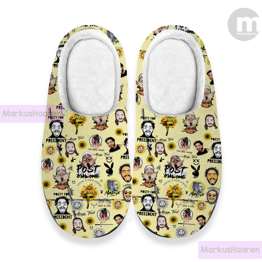 Personalized Name Rapper Post Malone 3D All Over Print Slipper, Custom Rubber Slipper, Winter Slipper, Cotton Slipper, Christmas Slippers