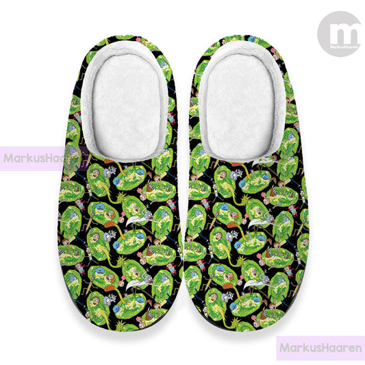 Personalized Name Rick and Morty 3D All Over Print Slipper, Cotton Slipper, Custom Rubber Slipper, Christmas Slippers, Winter Slipper