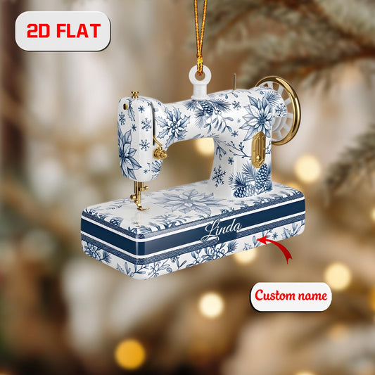 Custom 2D Flat Sewing Machine Ornament, Personalized Acrylic Christmas Ornament, Holiday Tree Decoration, Gift for Seamstress or Crafter