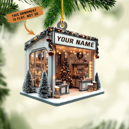 Custom Name Coffee Shop Christmas Ornament, Personalized Cozy Coffee Lover Gift, Miniature Cafe Decor, Unique Barista Holiday Keepsake 2025